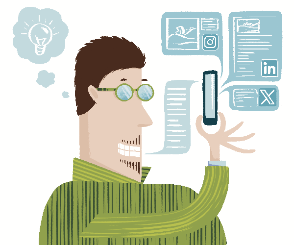 Illustration eines Mannes mit Smartphone